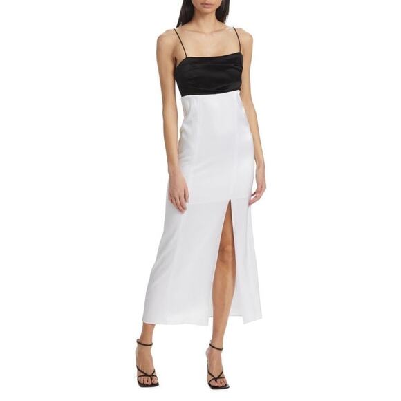 Alice + Olivia NWT Lilita Black & White Satin Maxi Slip Dress Size 4 - Picture 1 of 10
